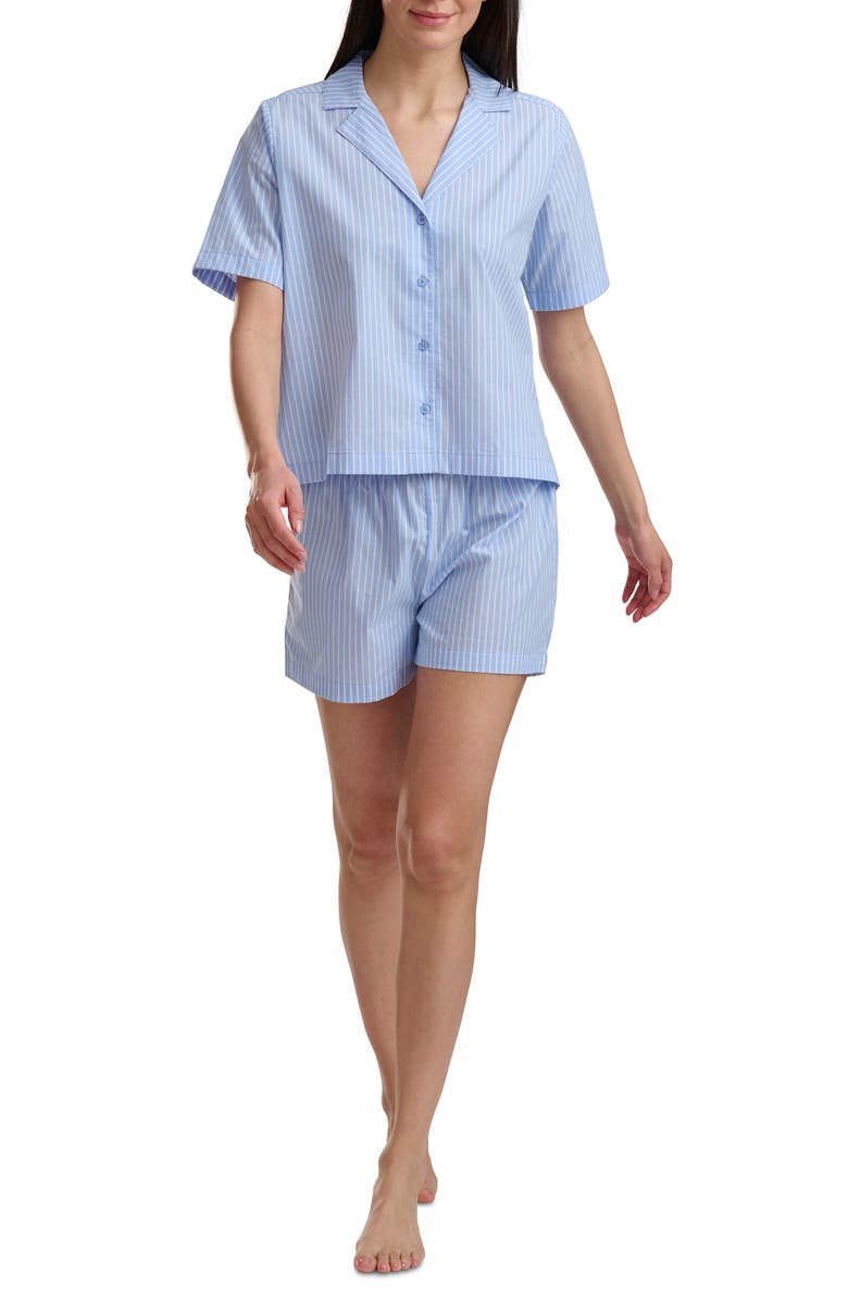 Splendid Plaid Short Sleeve Notch Top and Boxer Pajamas, Alternate, color, Stripe Hydrangea