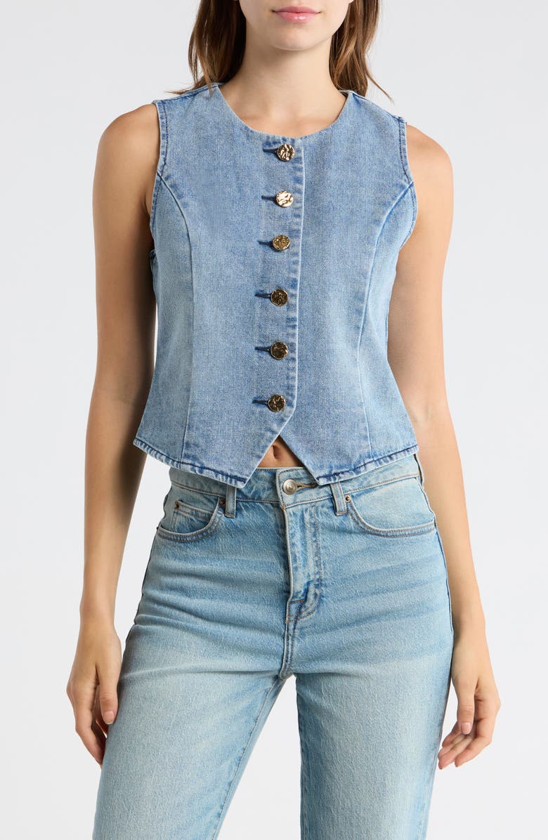 Vigoss Fitted Denim Vest, Main, color, Light Wash