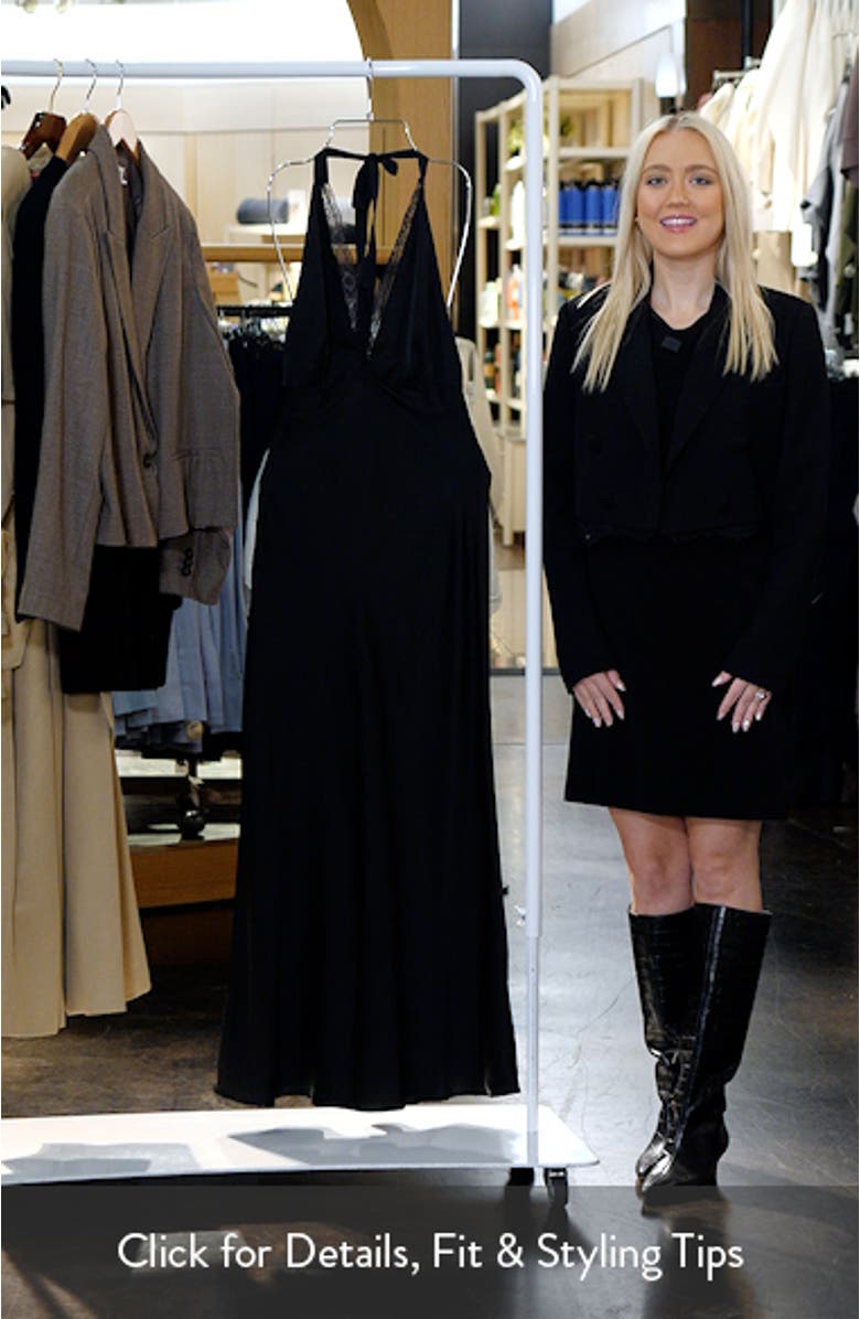 Kalina Lace Trim Halter Satin Maxi Dress, sales video thumbnail