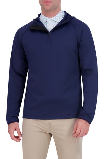 Ben Sherman Scuba Knit Quarter Zip Hoodie In Navy