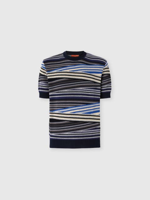 Short Sleeve T-shirt With Striped Micro Zigzag