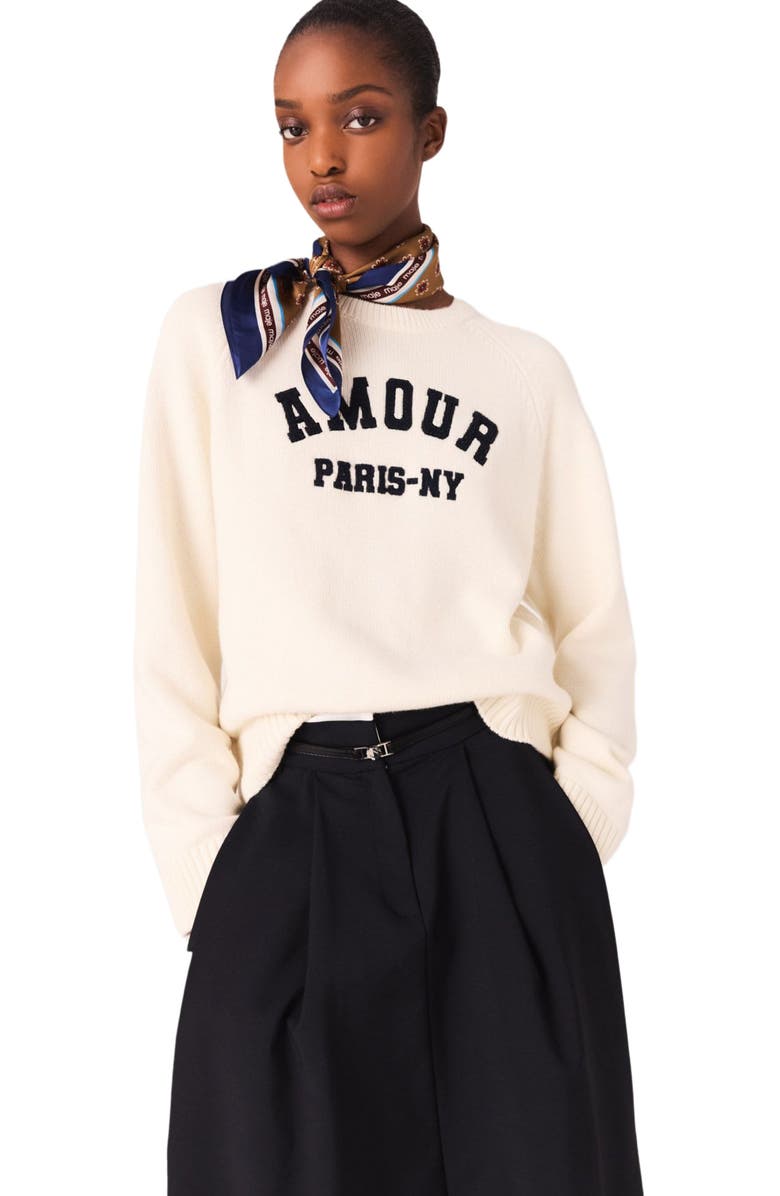 maje Rib knit sweater, Alternate, color, Ecru