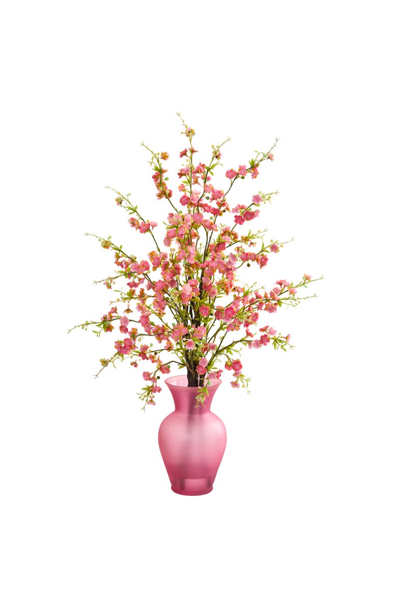 NEARLY NATURAL Cherry Blossom Artificial Arrangement in Rose Vase, Main, color, Pink