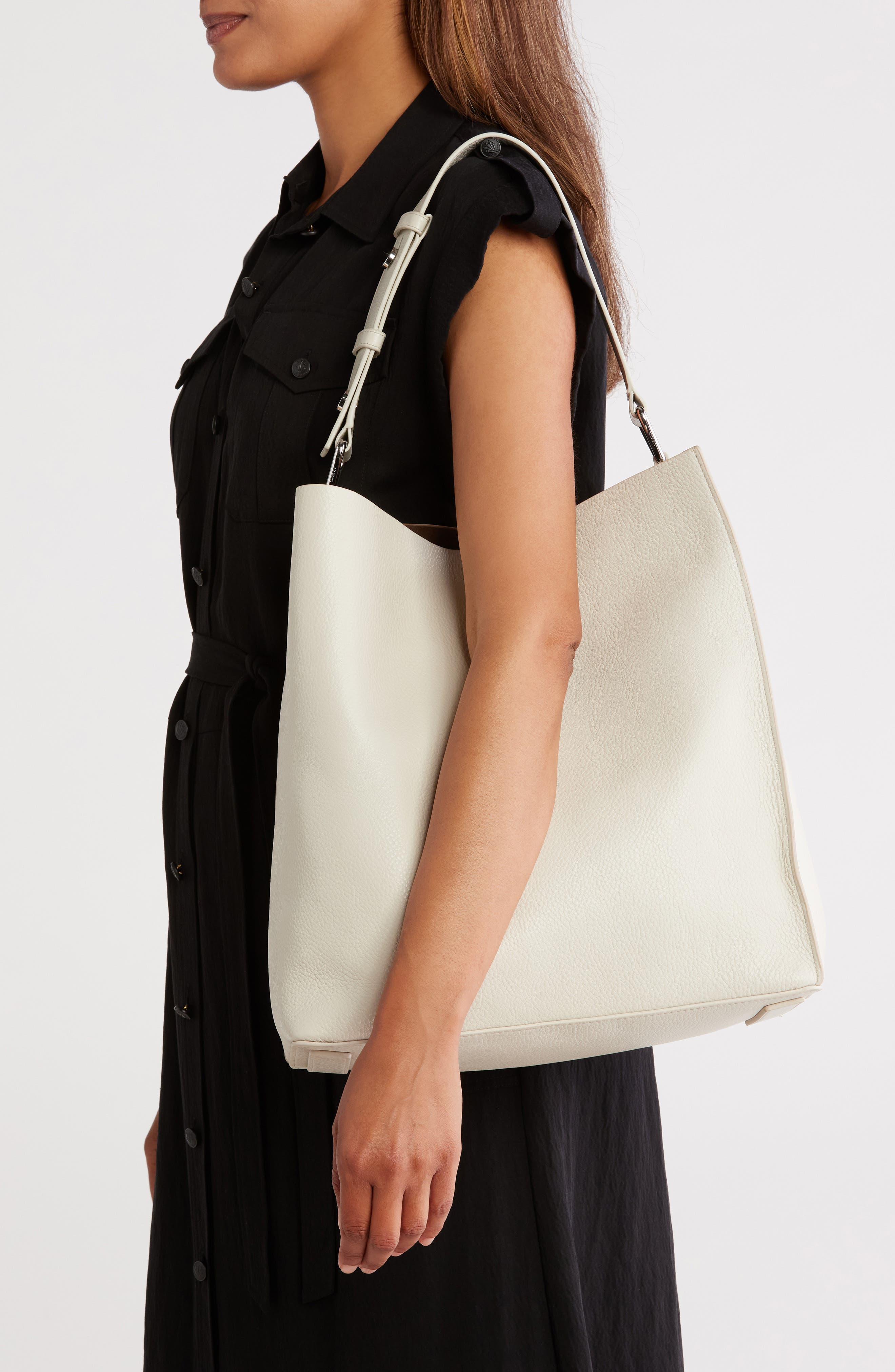 AllSaints Captain NS Leather Tote Bag, Alternate, color, Pampas White