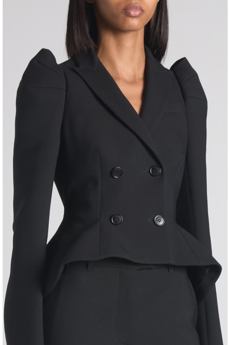 Pleated Puff Shoulder Stretch Wool Crop Jacket, Alternate, color, BLACK