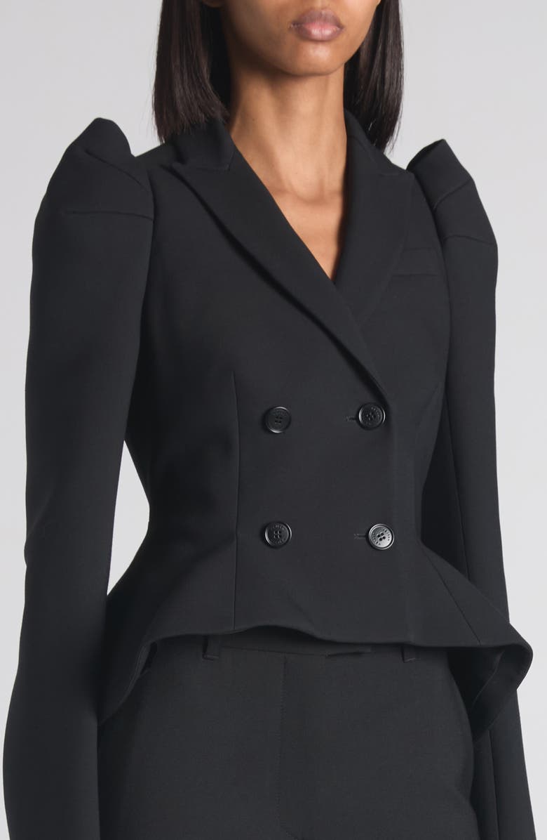 McQueen Pleated Puff Shoulder Stretch Wool Crop Jacket, Alternate, color, Black