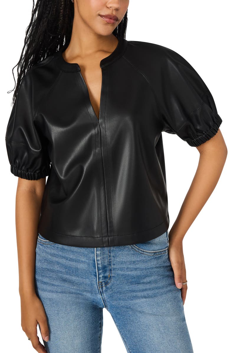 Steve Madden Roxanne Short Sleeve Faux Leather Top, Main, color, Black