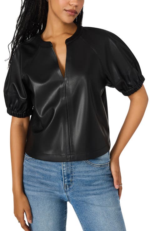 Roxanne Short Sleeve Faux Leather Top