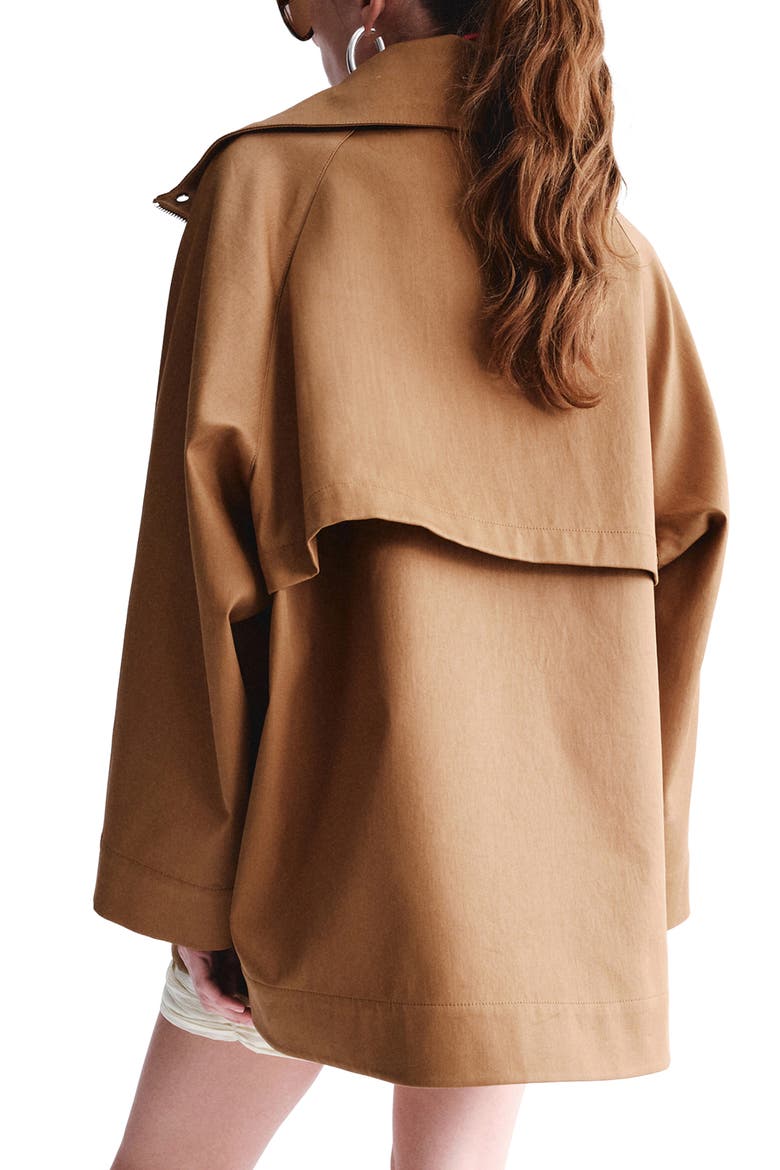 Oversize Funnel Neck Cotton Jacket, Alternate, color, TOBACCO BROWN