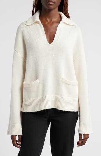 Rag & Bone Collared Cashmere Jumper In White