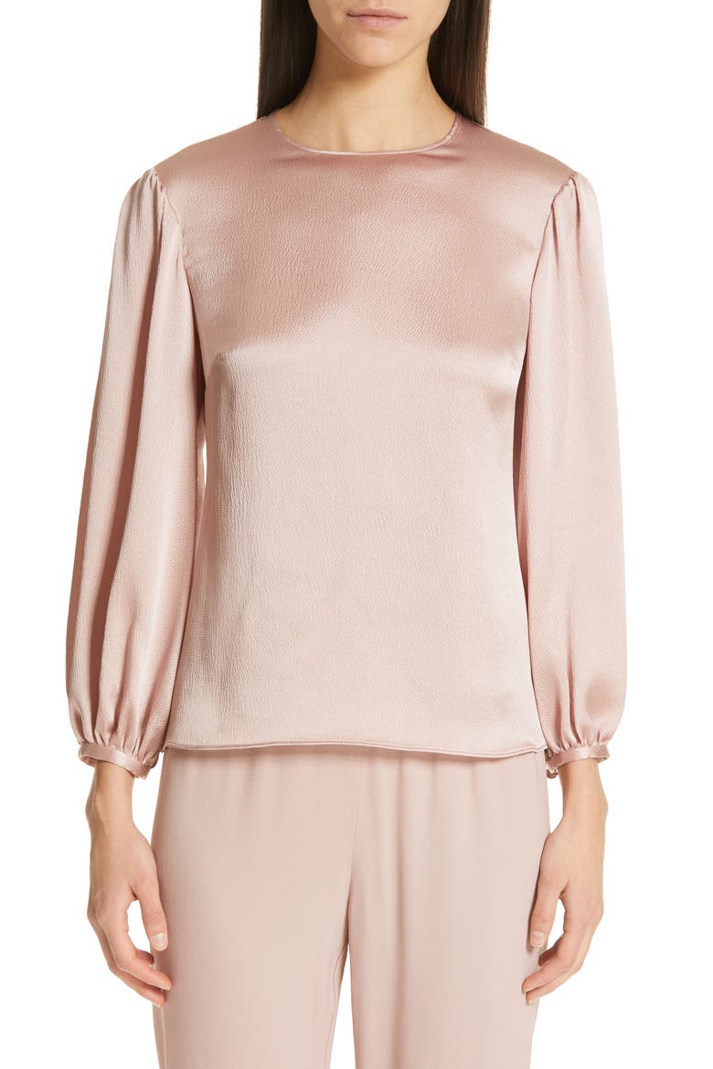 Puff Sleeve Hammered Silk Blouse, Main, color, BLUSH
