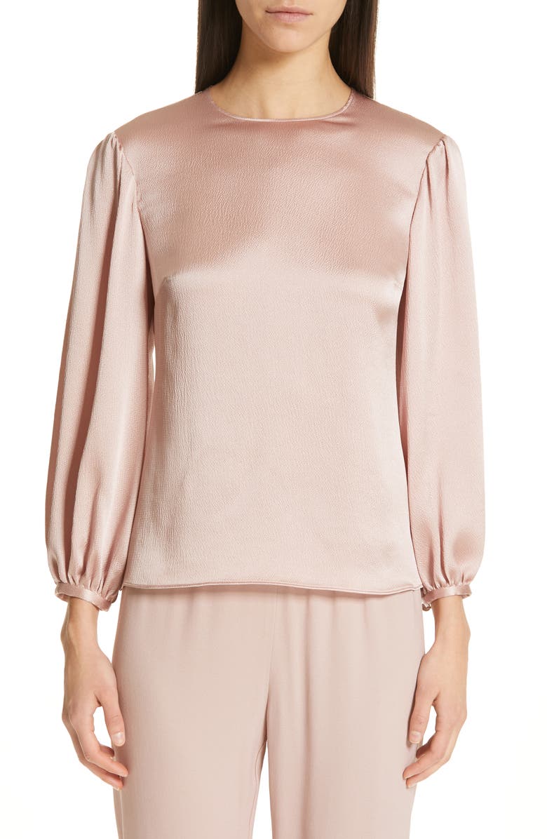Mansur Gavriel Puff Sleeve Hammered Silk Blouse, Main, color,