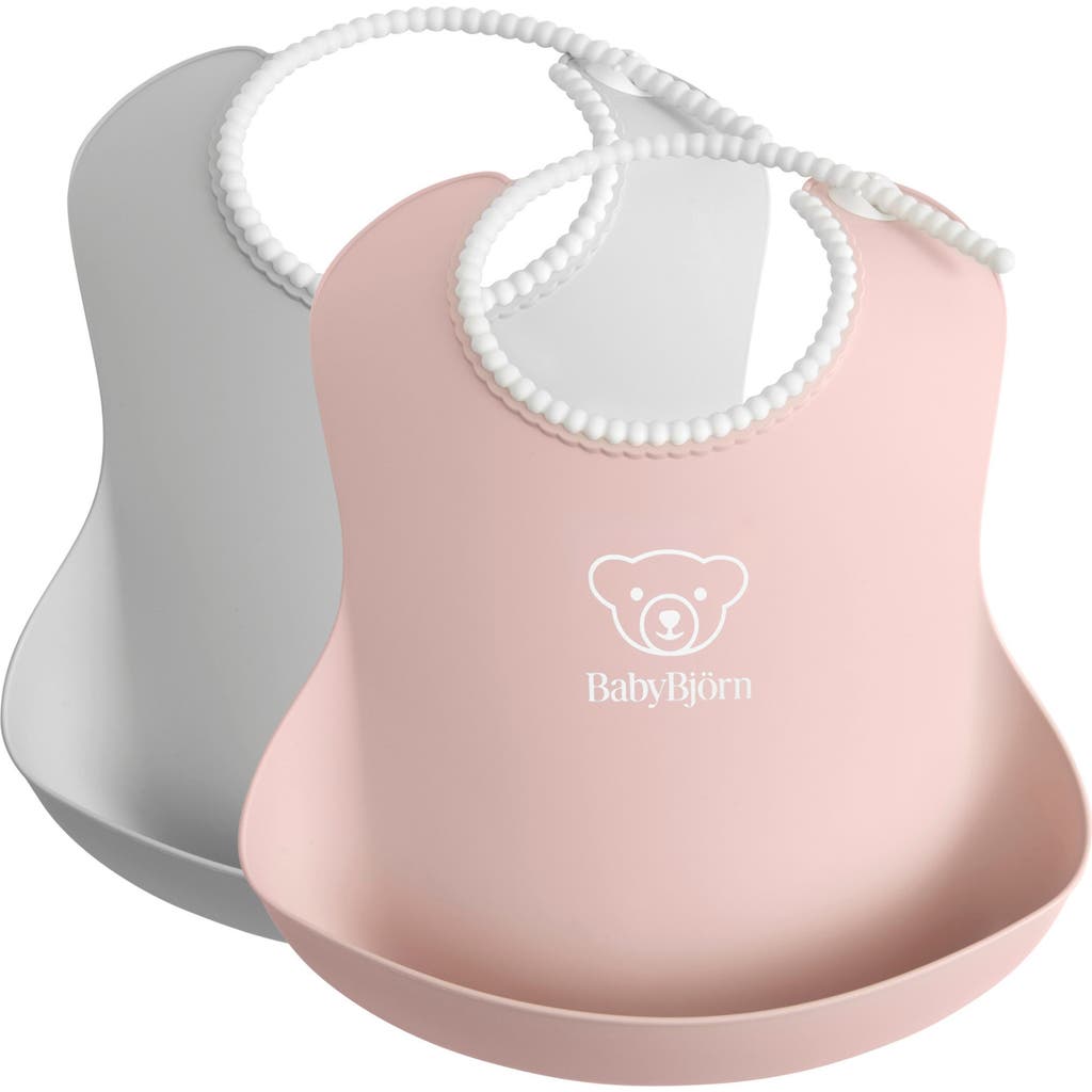 Babybjorn Babybjörn Set Of 2 Silicone Bibs In Pink/gray