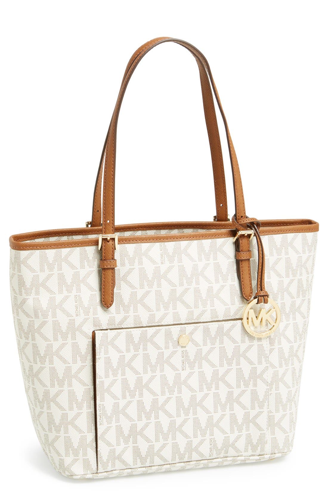 MICHAEL Michael Kors 'Large Jet Set' Signature Snap Pocket Tote, Main, color, 