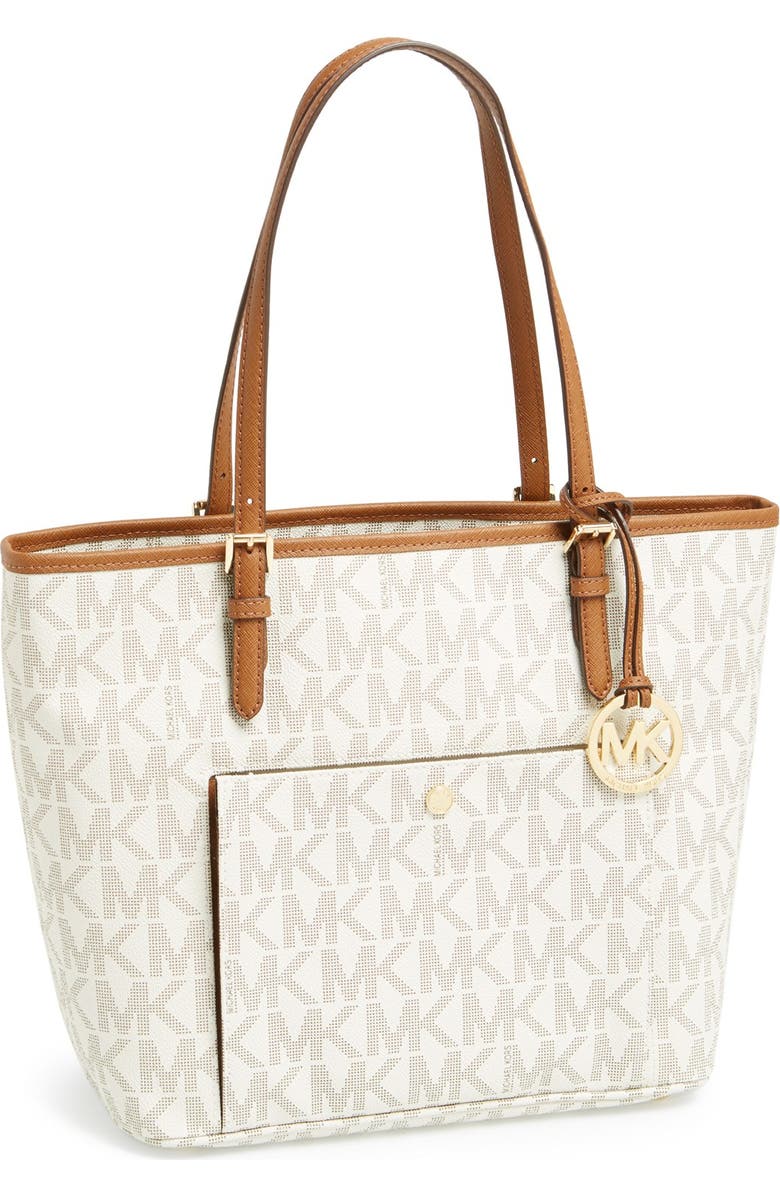 MICHAEL Michael Kors 'Large Jet Set' Signature Snap Pocket Tote, Main, color,