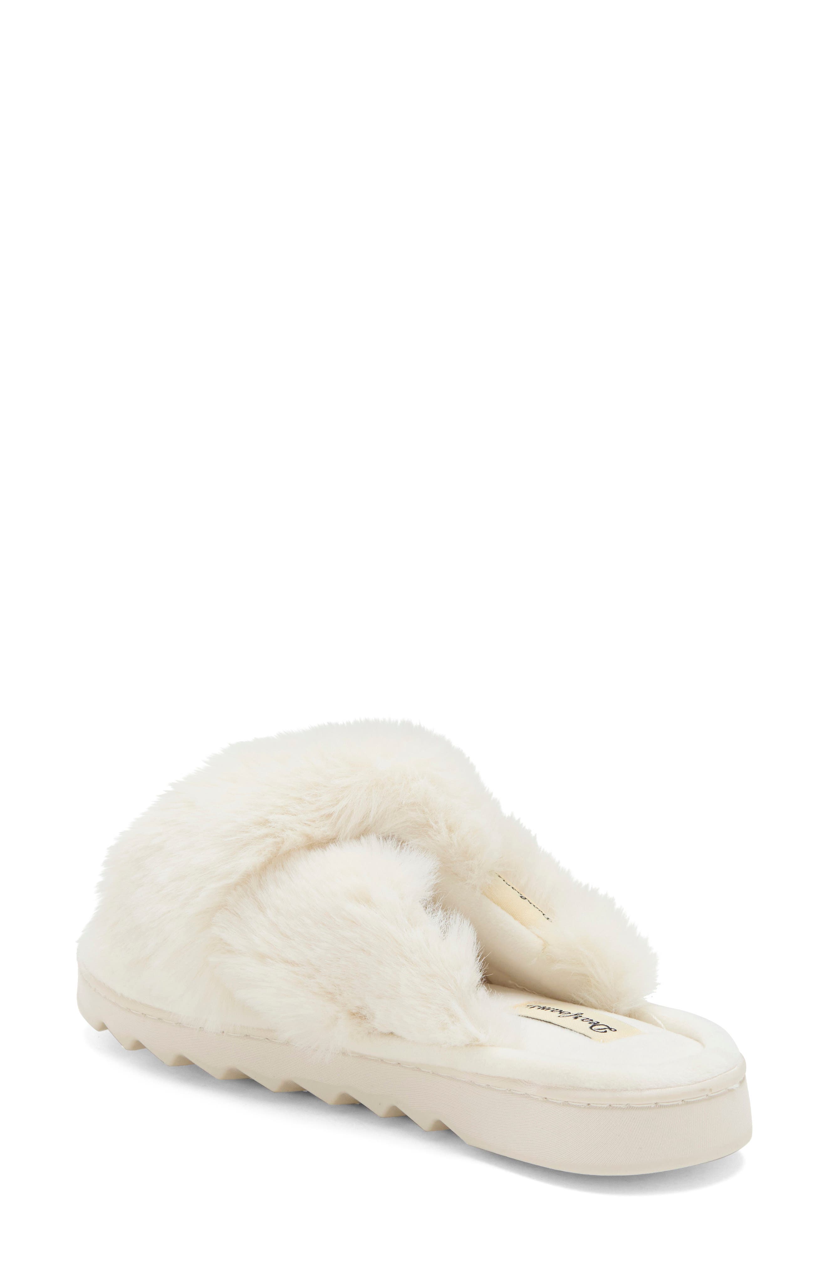 Diana Faux Fur Crossband Slide Slipper, Alternate, color, MUSLIN