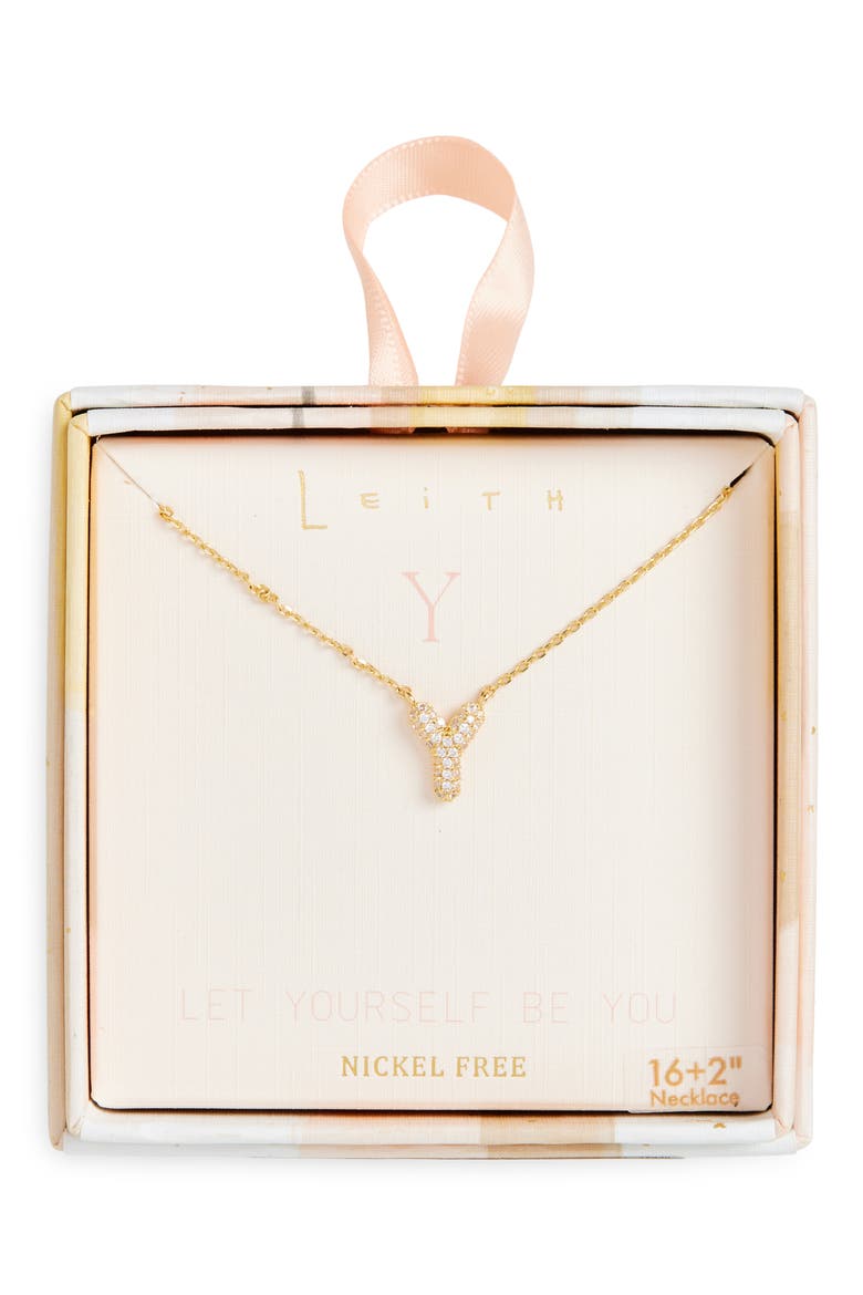 Cubic Zirconia Initial Pendant Necklace, Main, color, Y- CLEAR- GOLD