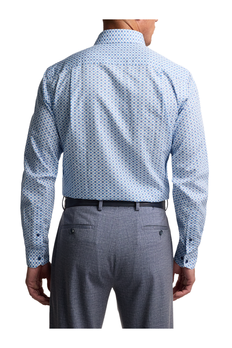Cotton Point Collar Poplin Tailored Contrast Trim Button Cuff Long Sleeve Shirt, Alternate, color, Blue
