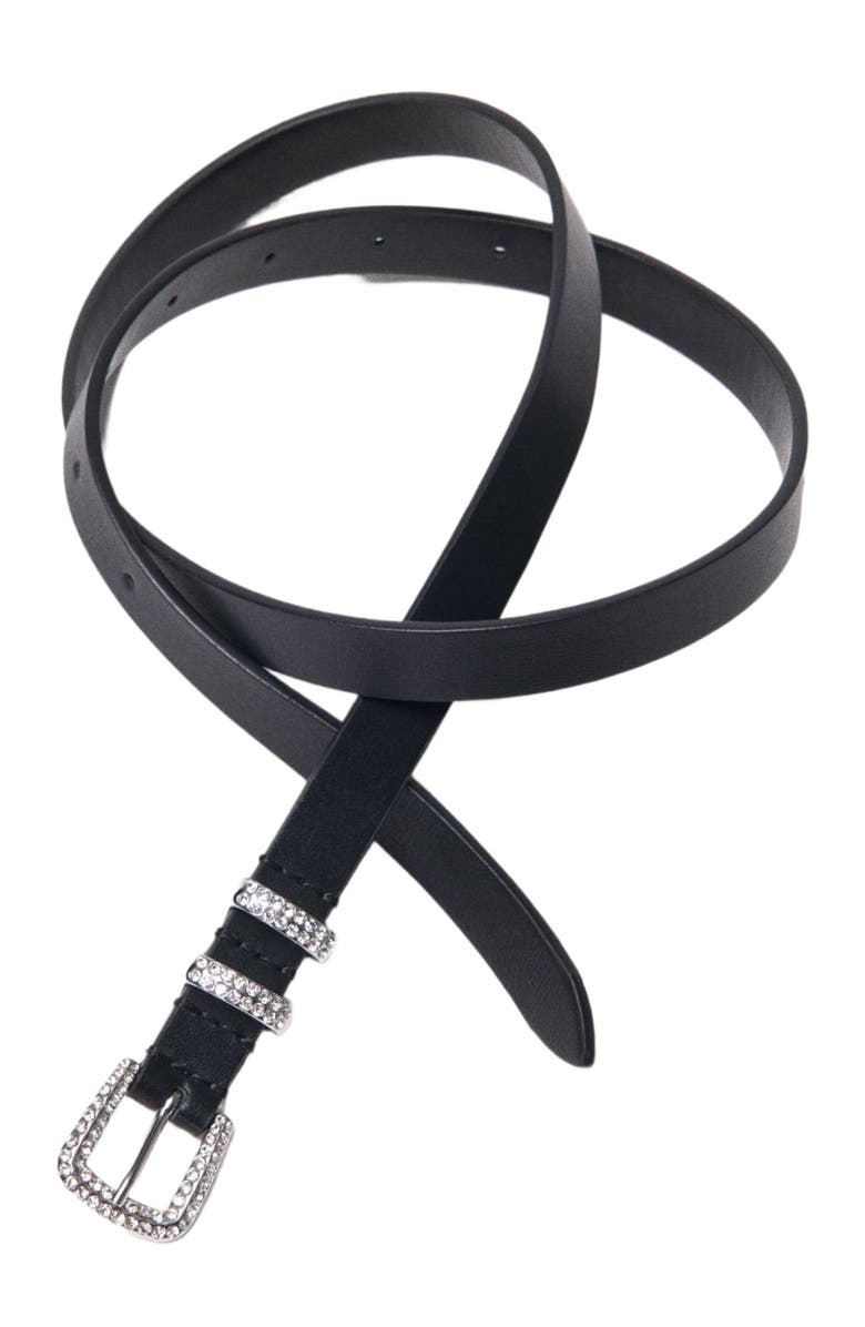 maje Slim belt with diamanté buckle, Alternate, color, Black