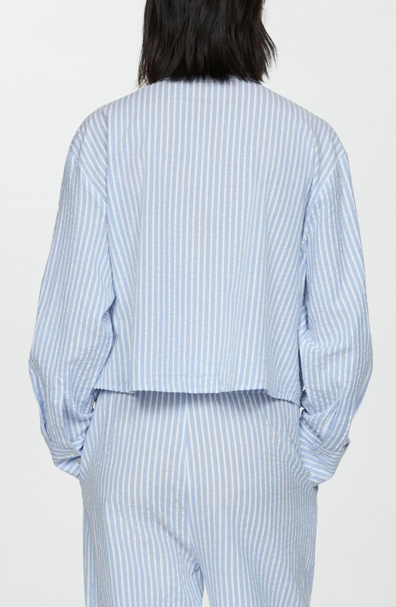 MANGO Stripe Embroidered Inset Cotton Button-Up Shirt, Alternate, color,