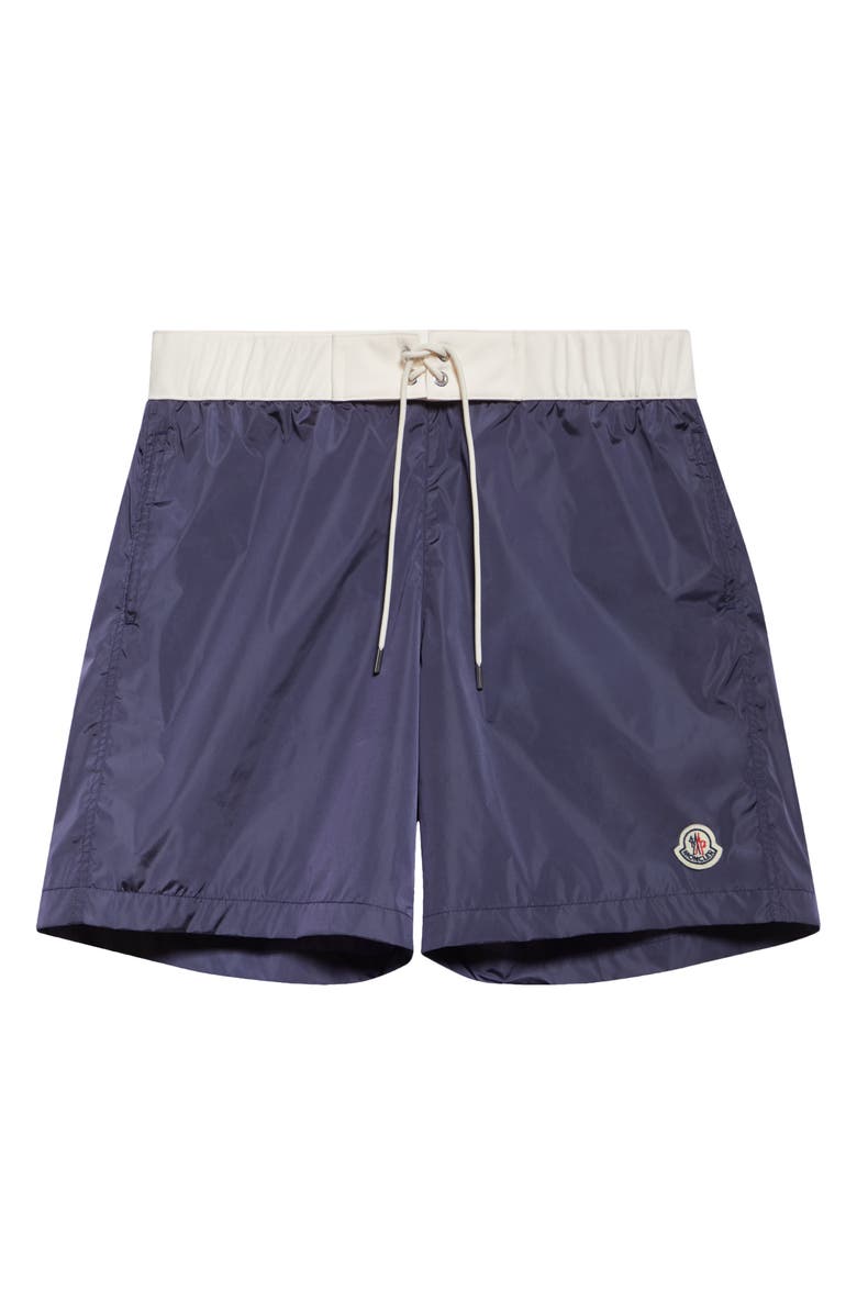 Moncler Logo Patch Swim Trunks, Alternate, color, Inkling