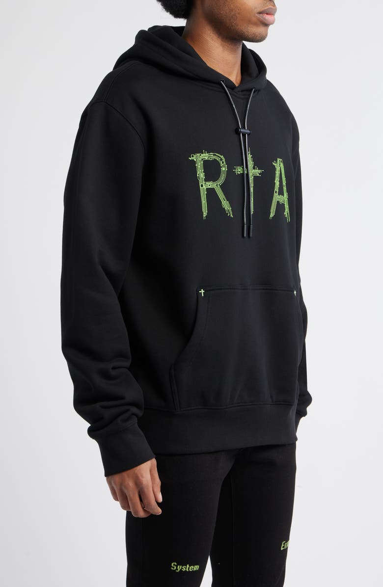 RtA Dion Oversize Black Circuit Logo Cotton Hoodie, Alternate, color, Black Circuit