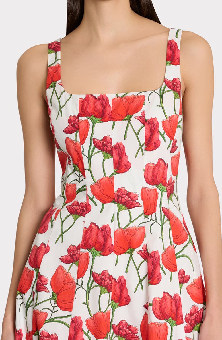 Milly Nia Red Peonia Stretch Cotton Poplin Midi Dress, Alternate, color, Red Multi