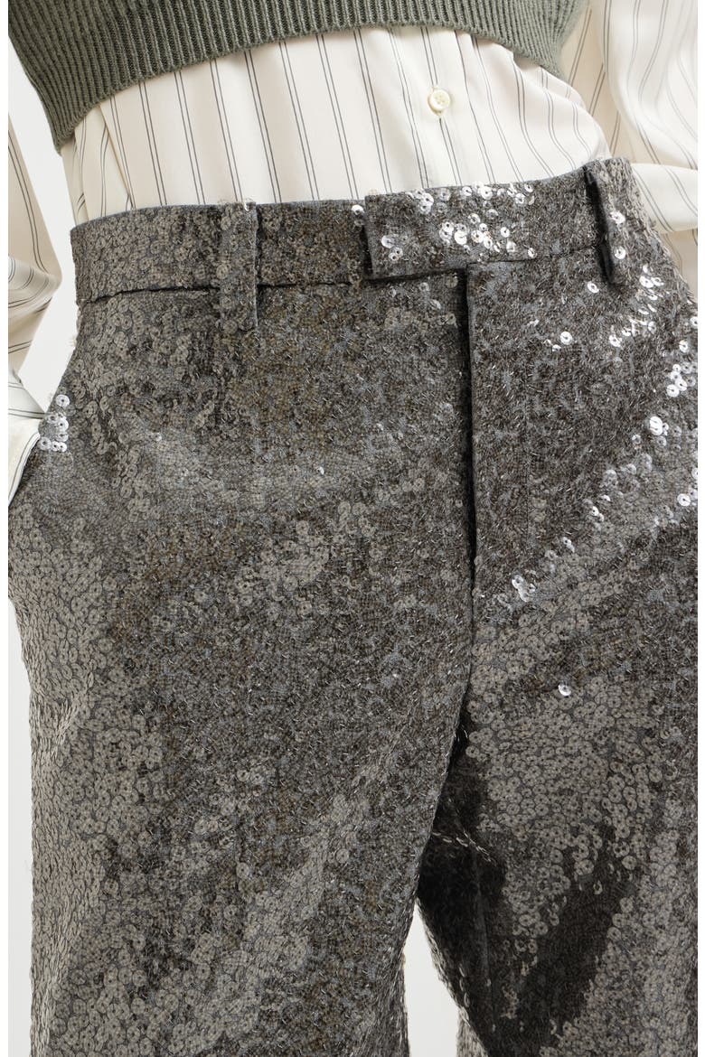 Dazzling texture embroidery loose flared trousers in virgin wool flannel, Alternate, color, Dark Grey