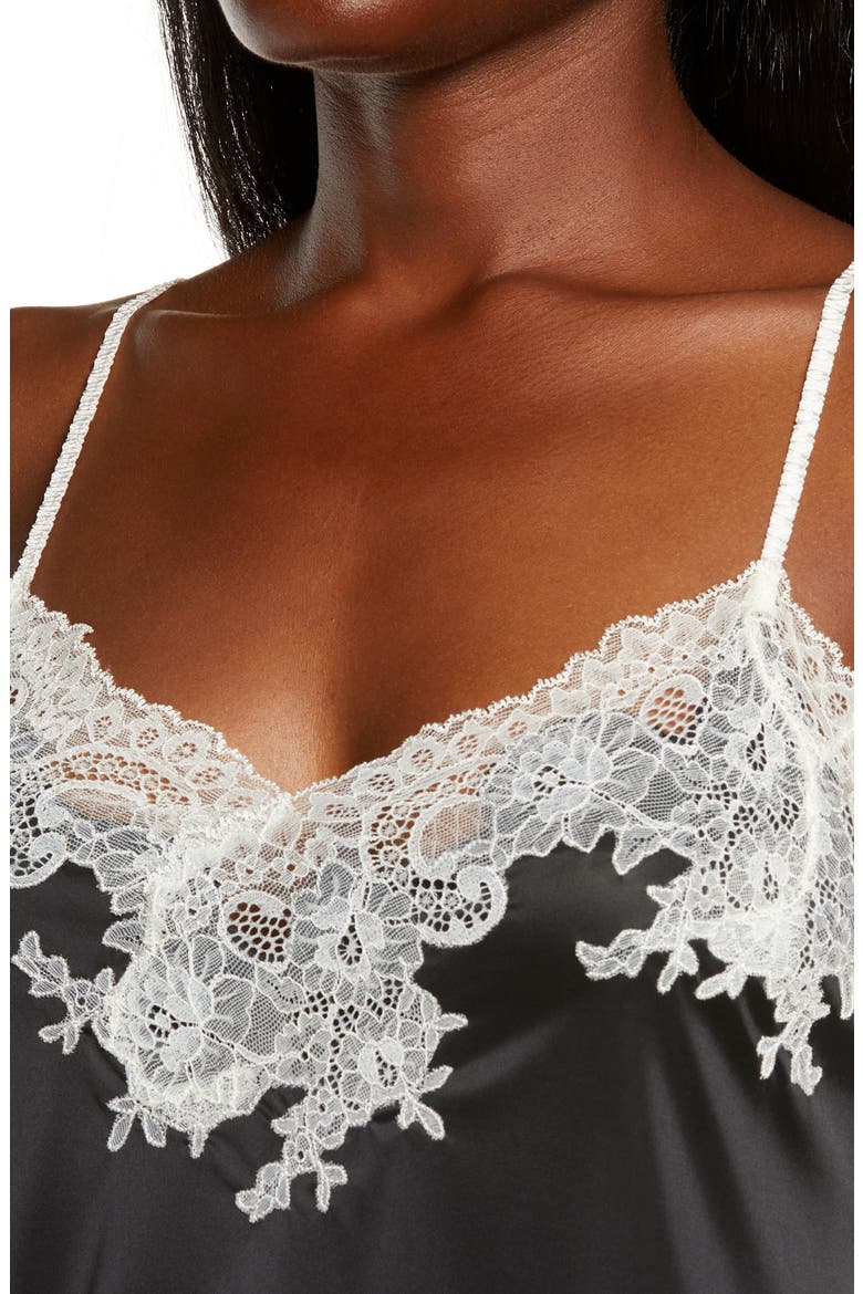 Enchant Lace Trim Satin Chemise, Alternate, color, BLACK W/ IVORYDNU