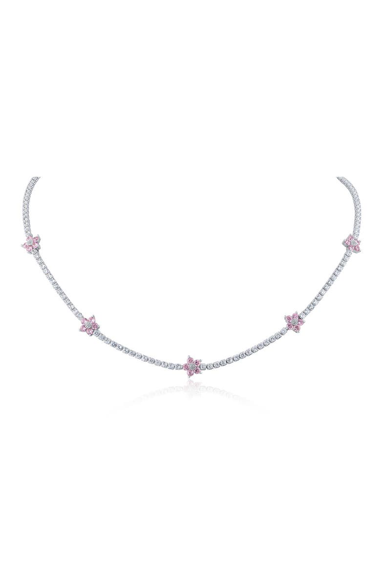 Stationed Flower Cubic Zirconia Necklace, Main, color, PINK/ SILVER