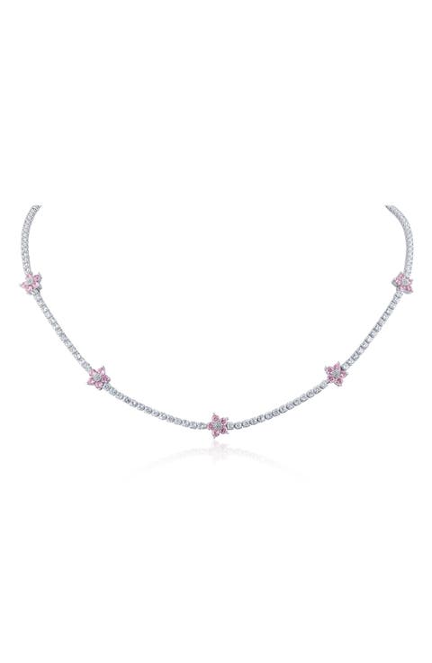 Stationed Flower Cubic Zirconia Necklace