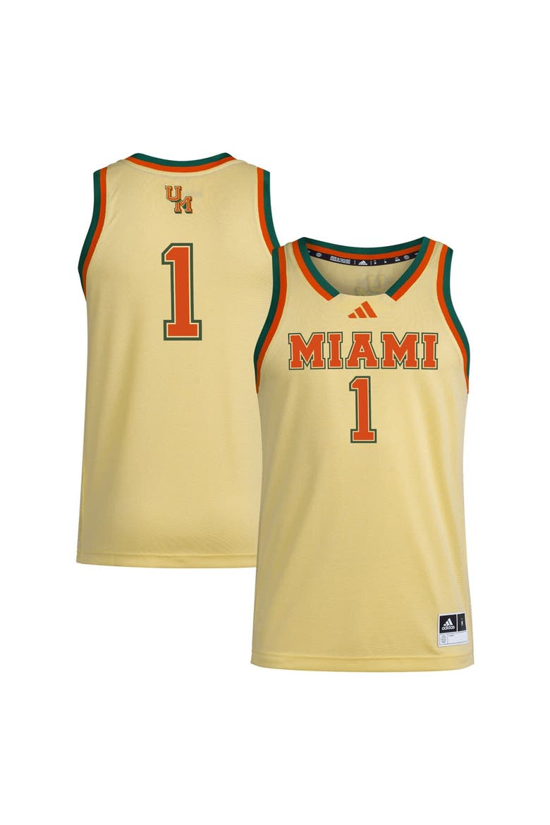 Men's adidas #1 Yellow Miami Hurricanes Swingman Jersey, Alternate, color, Yellow