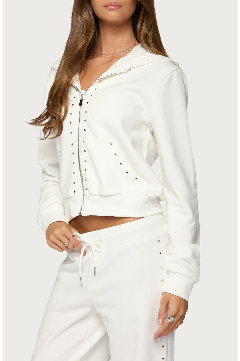 Enid Studded Zip-Up Hoodie, Alternate, color, WHITE