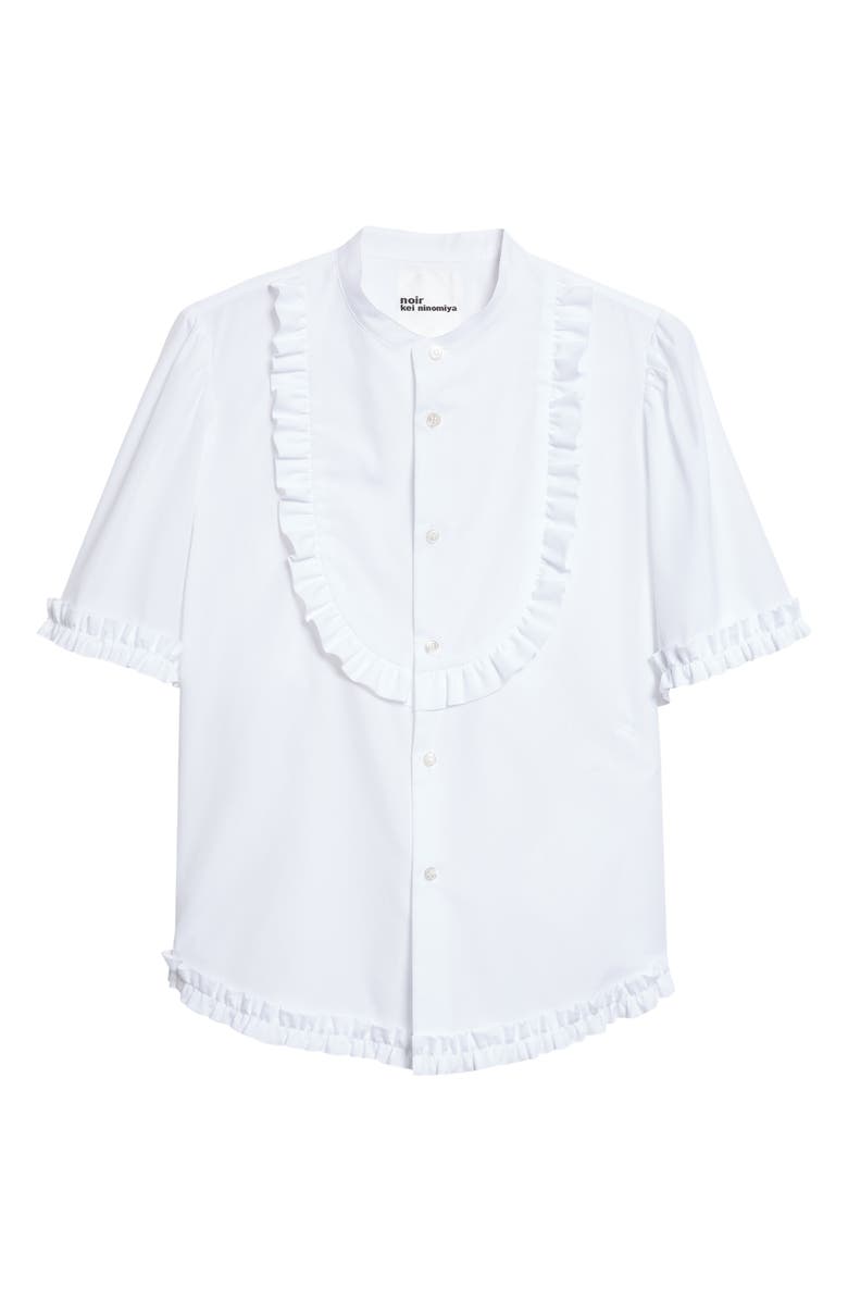 Noir Kei Ninomiya Ruffle Trim Cotton Broadcloth Button-Up Shirt, Main, color, White