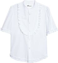 Noir Kei Ninomiya Ruffle Trim Cotton Broadcloth Button-Up Shirt
