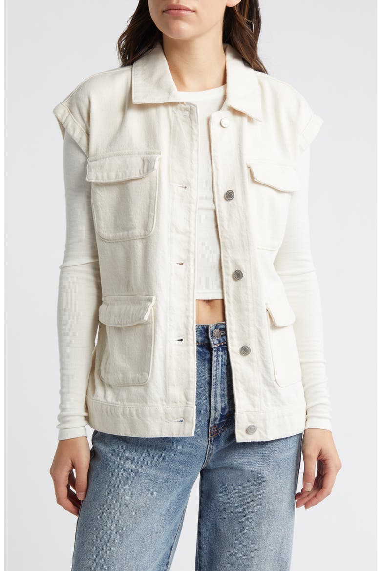 Olanda Cargo Belted Denim Vest, Main, color, ECRU