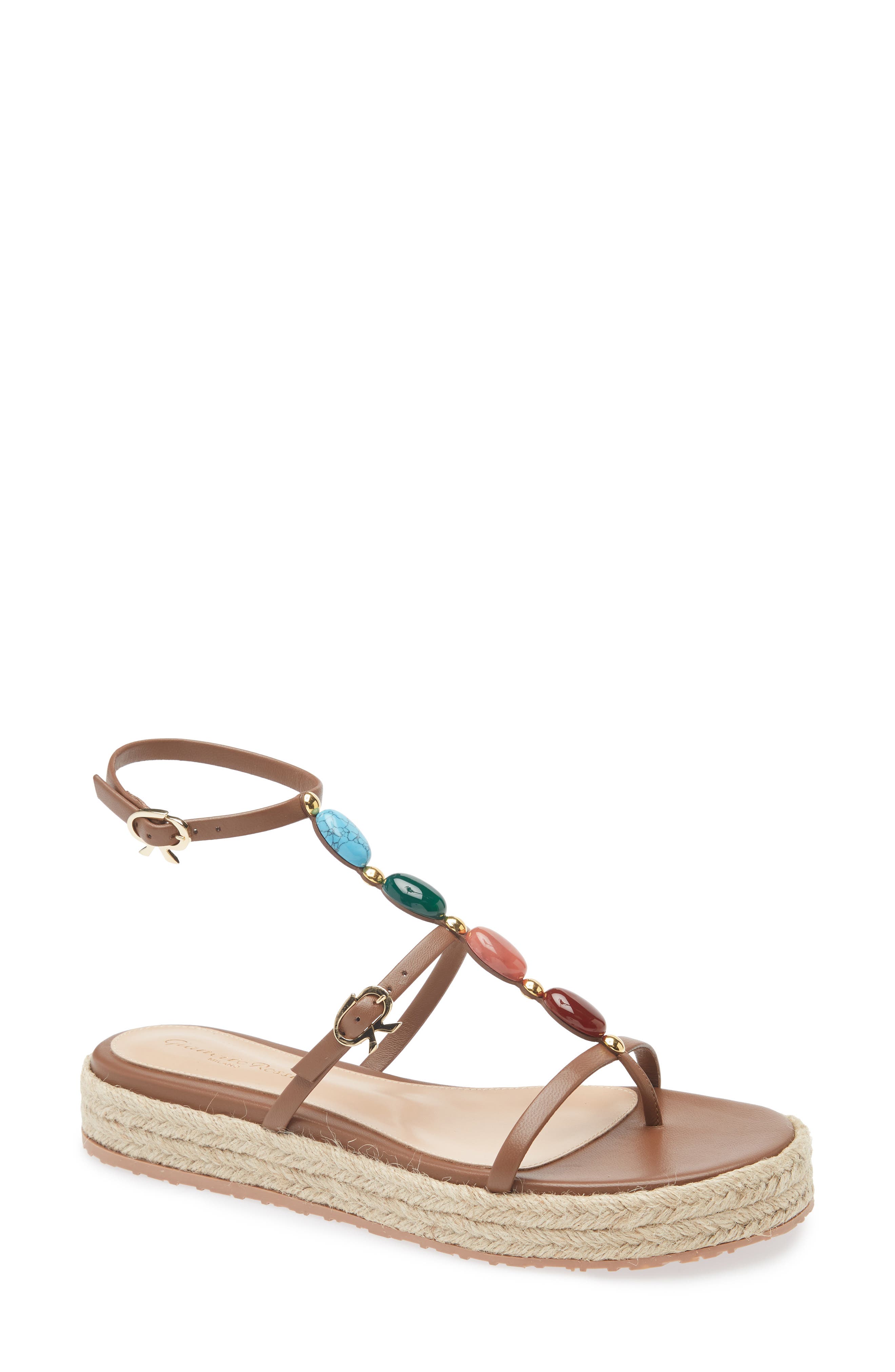 Gianvito Rossi Stone Embellished Espadrille Sandal, Main, color, Cuoio Naturale