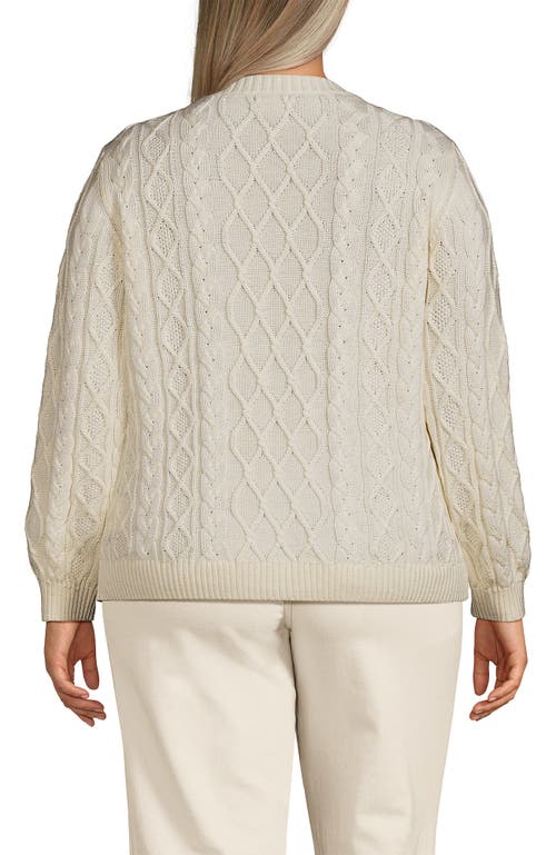 Lands' End Plus Size Aran Cable Crew Neck Sweater In Fresh Ivory