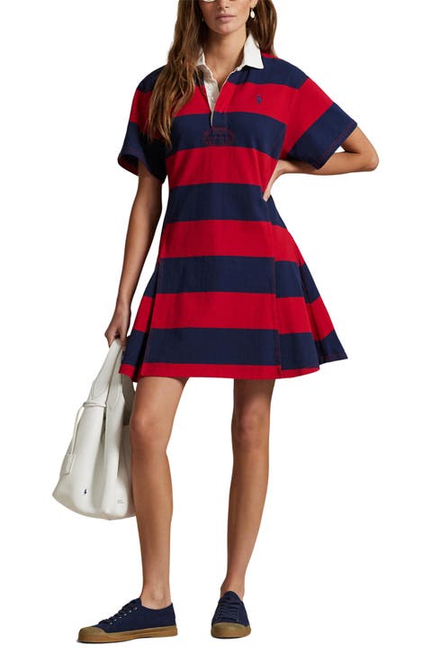 Short Sleeve Stripe Cotton Rugby Dress