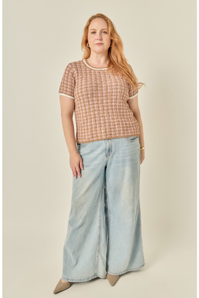 Check Knit Top, Alternate, color, CAMEL/ PINK