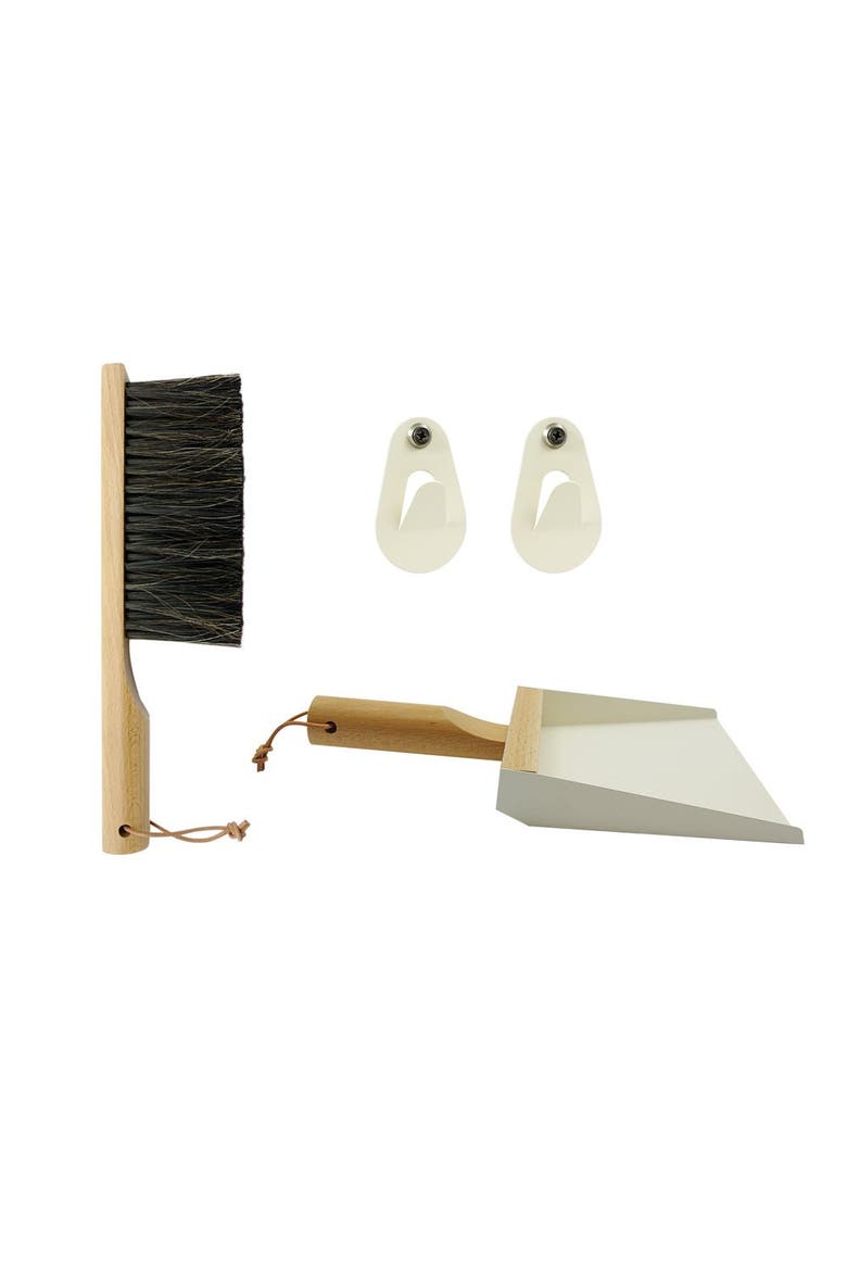 Andree Jardin Mr & Mrs Clynk Hand Brush, Dustpan, and Wall Hooks Set, Main, color, Cream