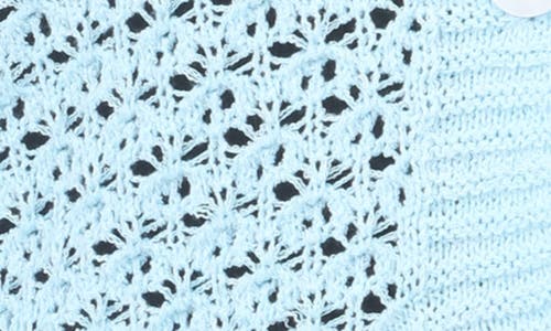 Shop Rain And Rose Pointelle Open Stitch Cardigan In Powder Blue