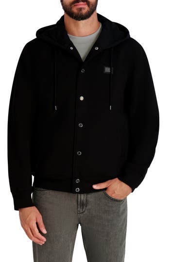 Karl Lagerfeld Paris Hooded Bomber Jacket In Black