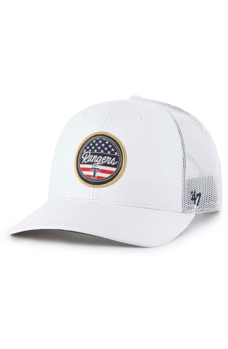 '47 Men's '47 White Texas Rangers Homage Adjustable Trucker Hat, Main, color, White