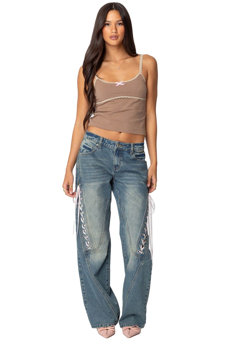 Elin Lace Trim Camisole, Alternate, color, BROWN