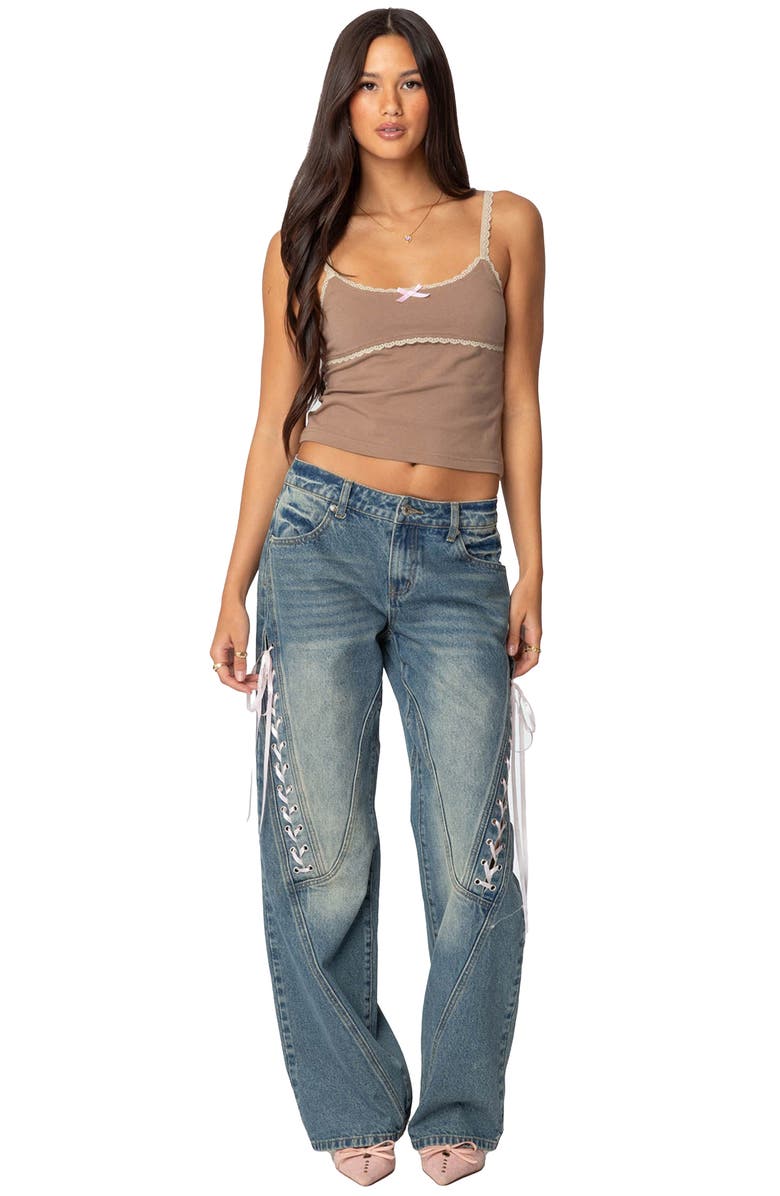 EDIKTED Elin Lace Trim Camisole, Alternate, color, Brown