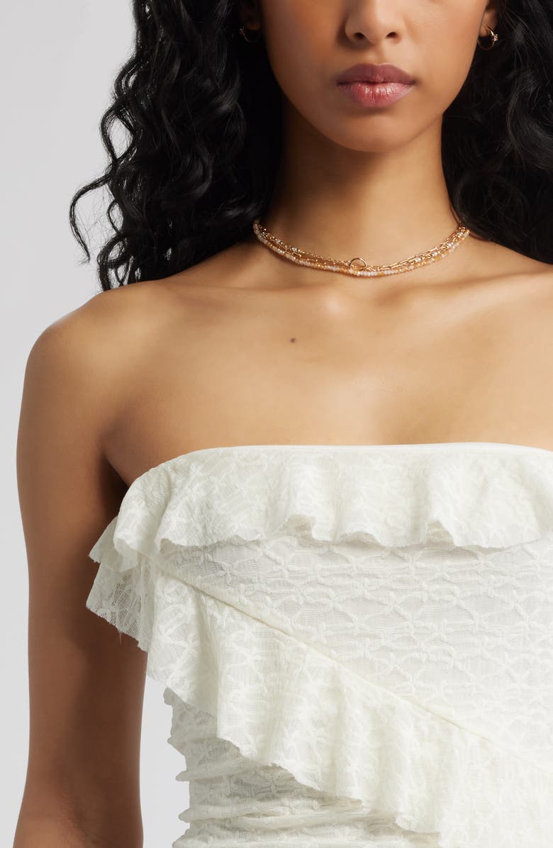 BP. Asymmetric Ruffle Lace Tube Top, Alternate, color, Cream