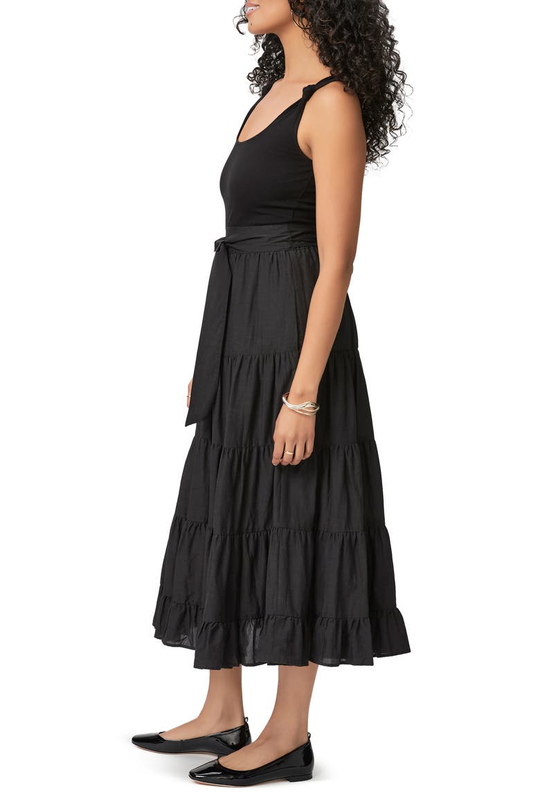 Samosa Tie Waist Sleeveless Tiered Maxi Dress, Alternate, color, BLACK