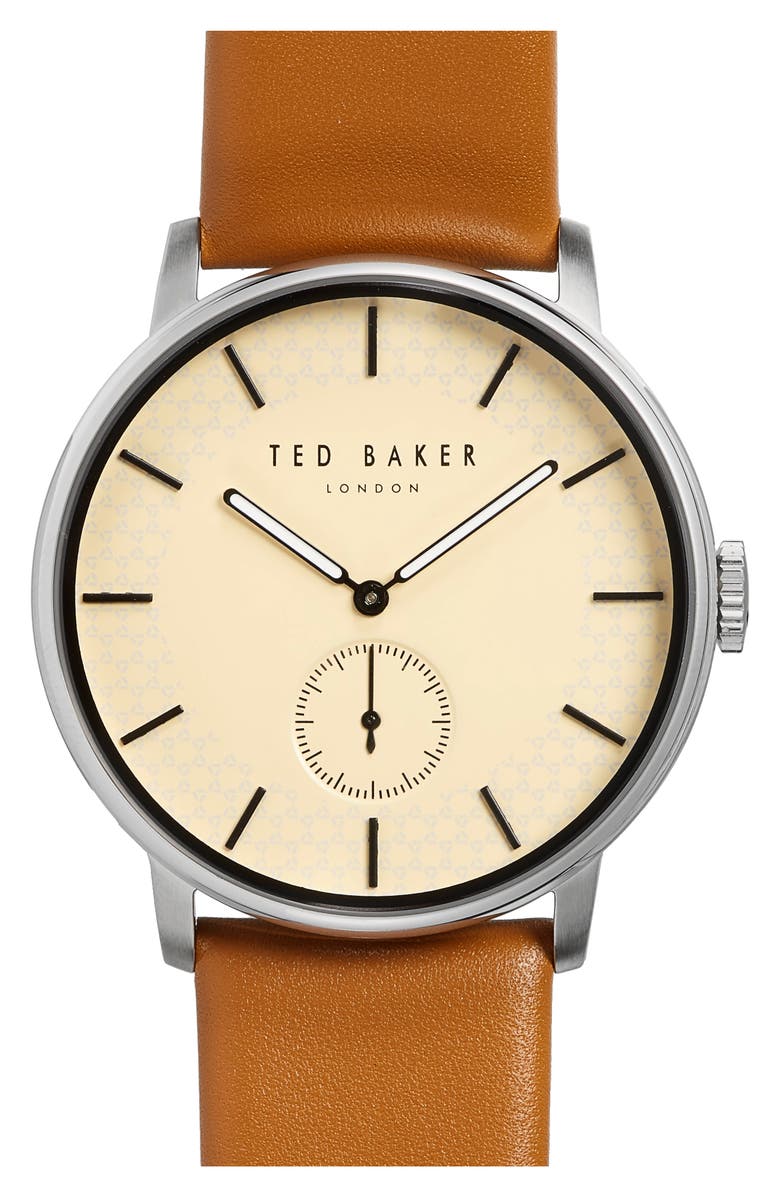 Ted Baker London James Leather Strap Watch, 42mm, Main, color,
