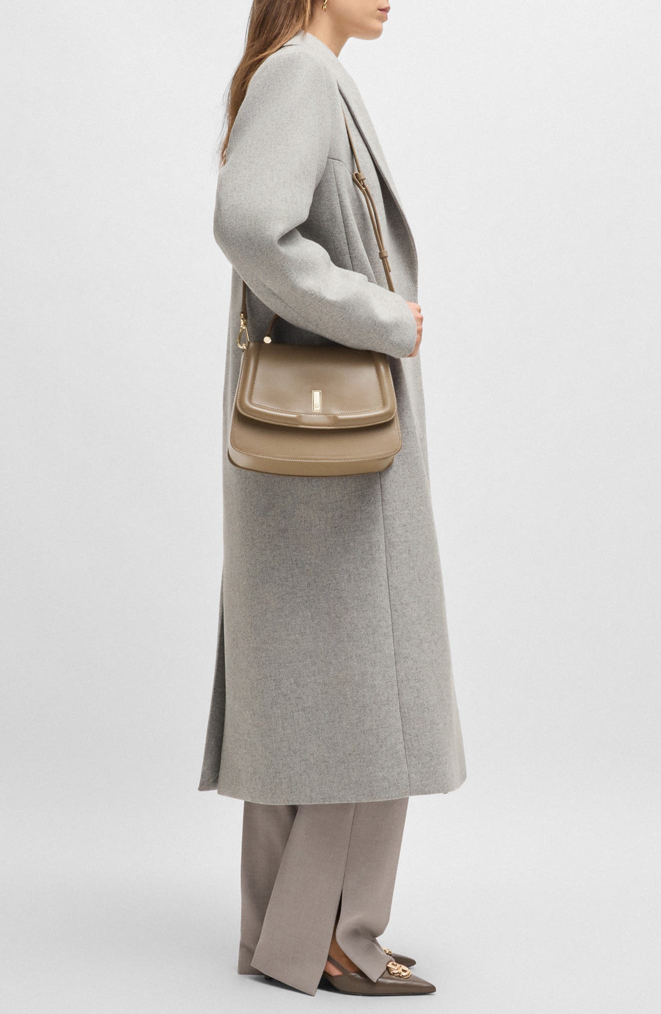 HUGO Ariell Leather Top Handle Bag, Alternate, color, Medium Brown